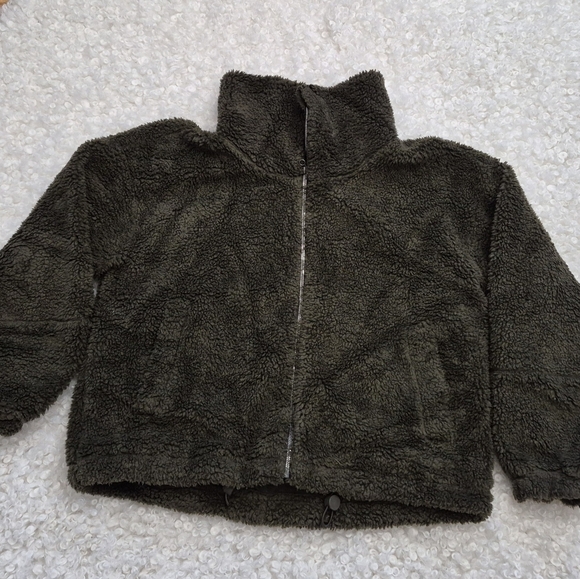 Lululemon Cinchable Fleece Zip-Up Jacket 12 Olive Green Athleisure Minimalist - Picture 8 of 16